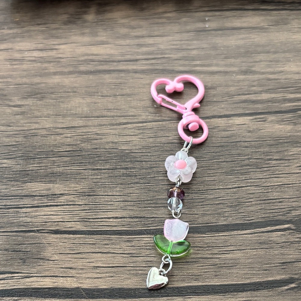 Charming Pink and Green Heart Keychain